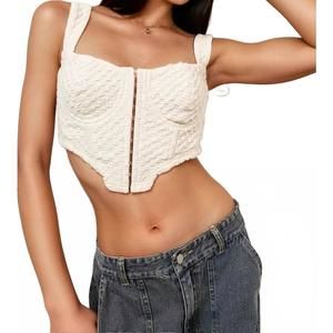 NEW PRETTY GARBAGE waffle corset top in cream